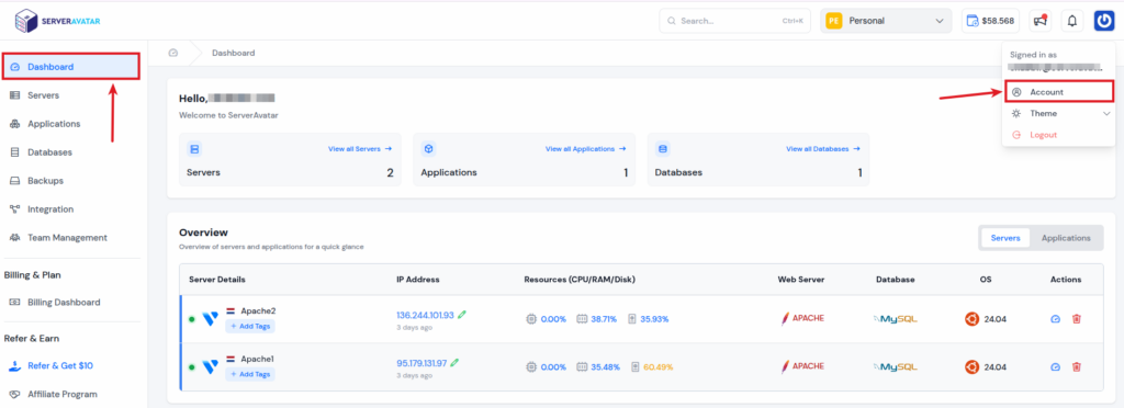 account - Integrate Slack