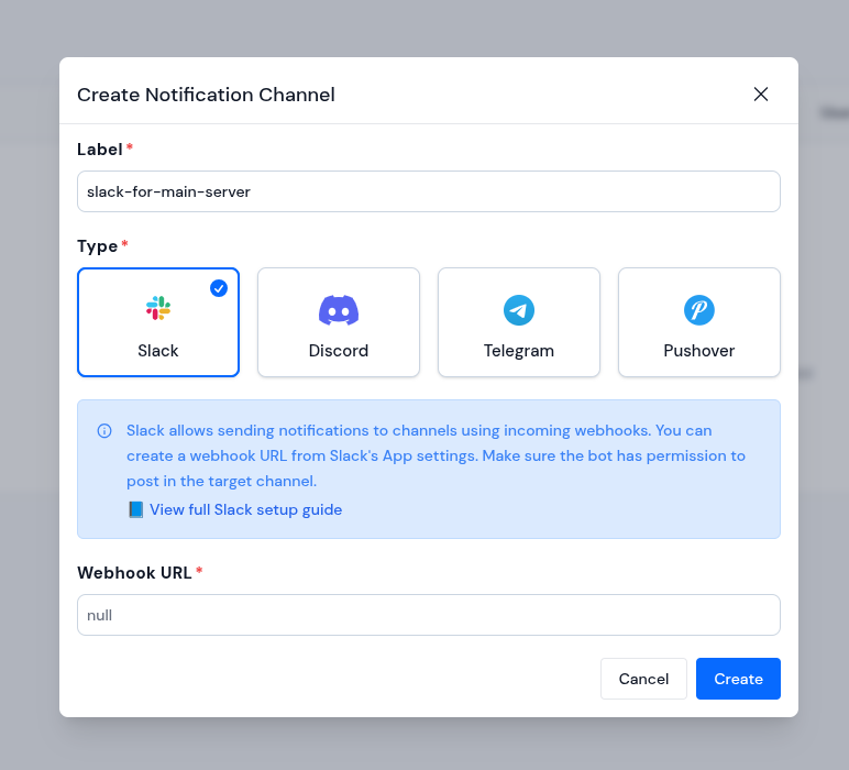 create notification channel - Integrate Slack