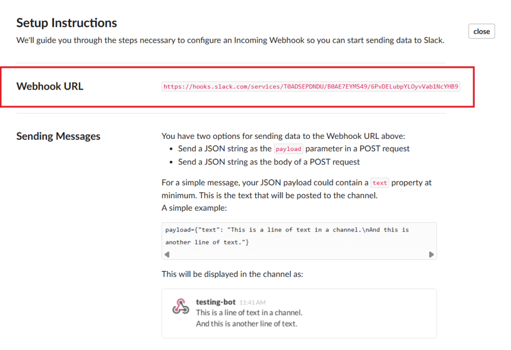 webhook url - Integrate Slack