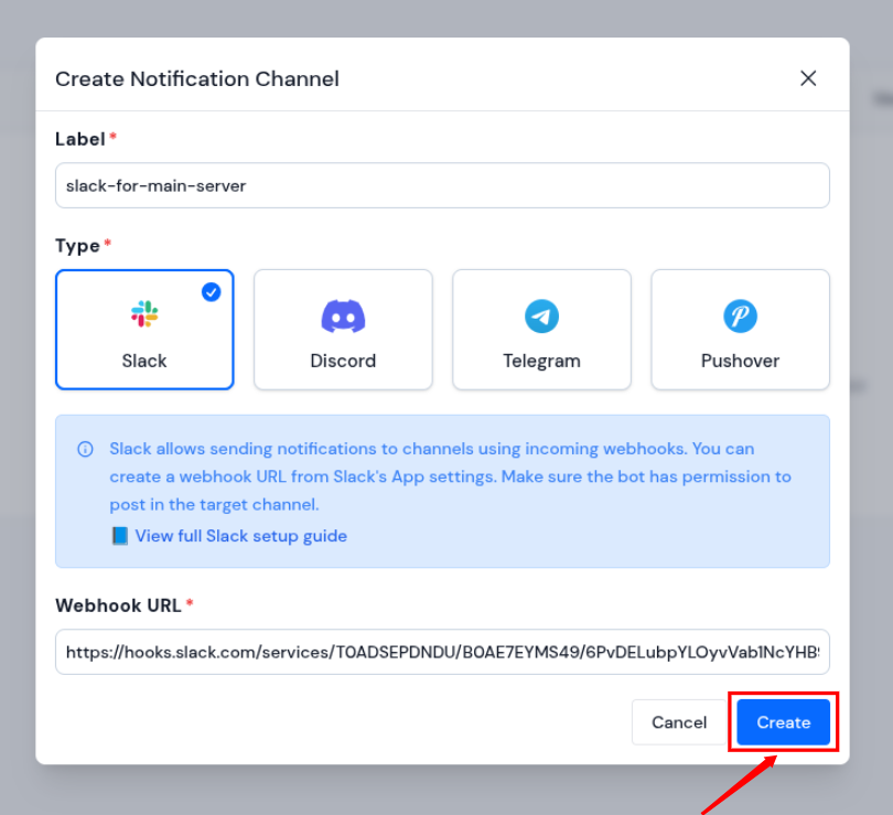 create notification channel - Integrate Slack
