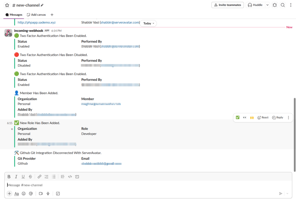account level notification - Integrate Slack