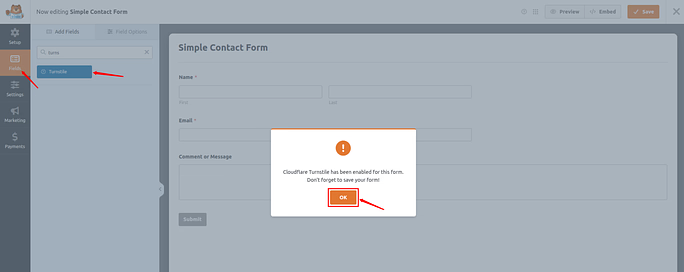 enabled turnstile - Stop Contact Form Spam