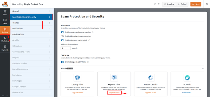 keyword protection - Stop Contact Form Spam