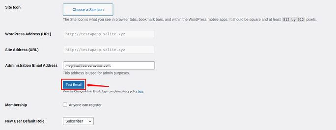 test email - Change WordPress Admin Email