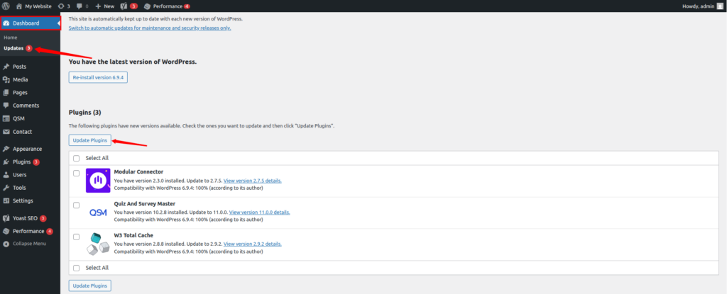 update notification - Update WordPress Plugins