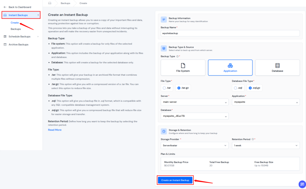 create instant backup - Update WordPress Plugins