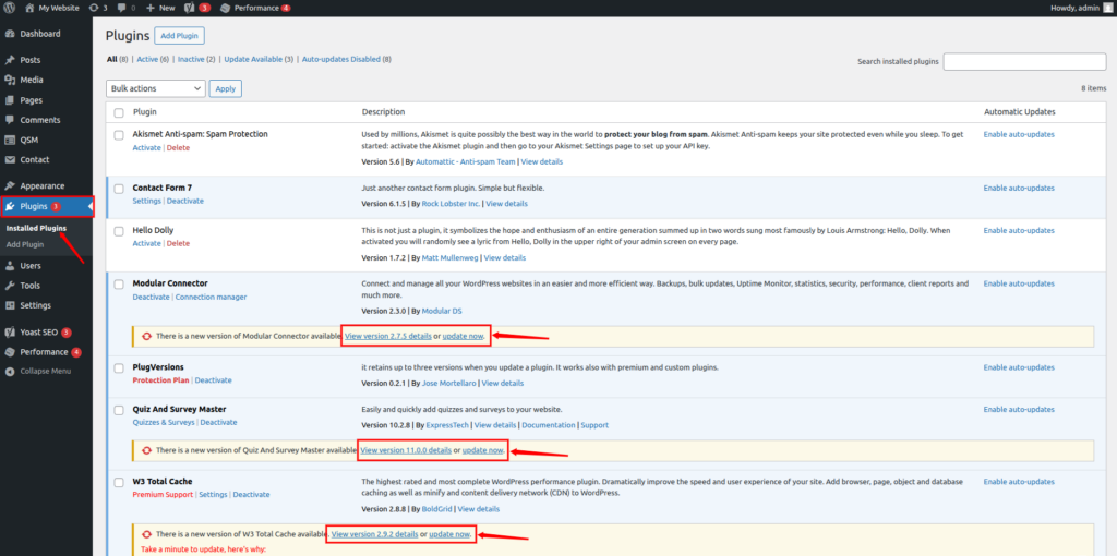 installed plugin - Update WordPress Plugins