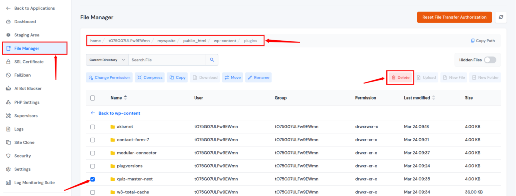 delete - Update WordPress Plugins
