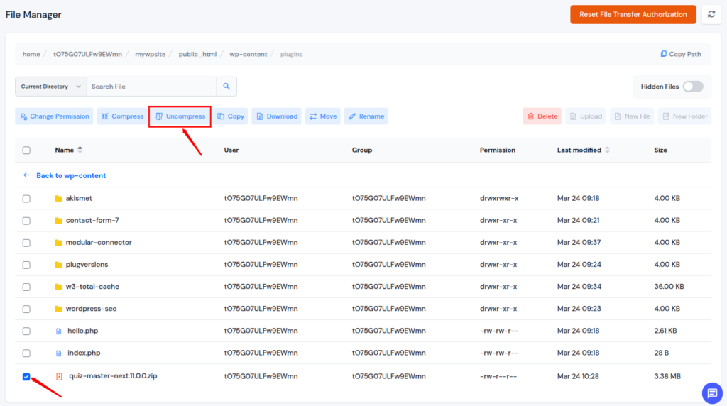 uncompress - Update WordPress Plugins