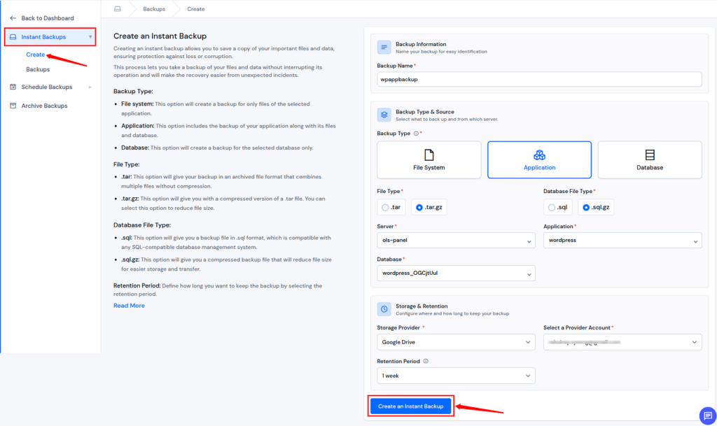 create backup - Google Drive Integration