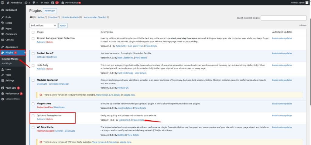 installed plugins - Update WordPress Plugins