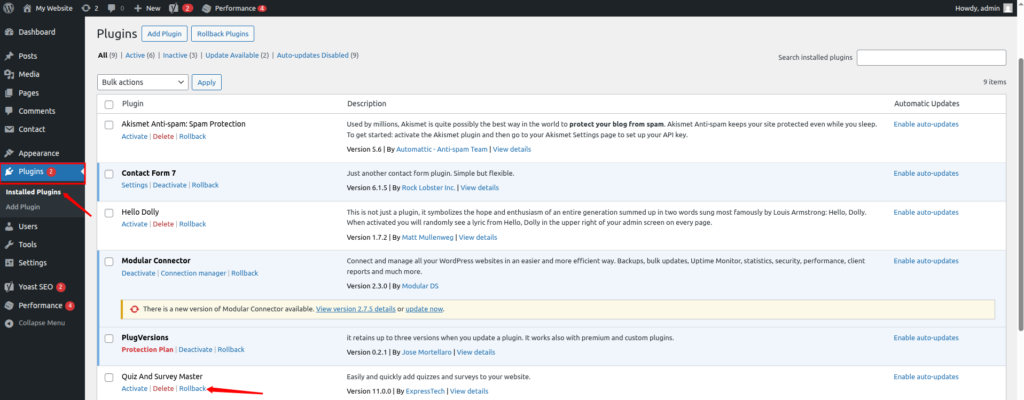 installed plugin - Update WordPress Plugins