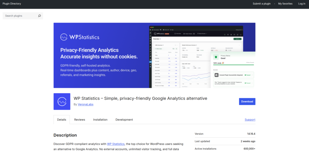 wp statistics - woocommerce reporting & analytics plugins