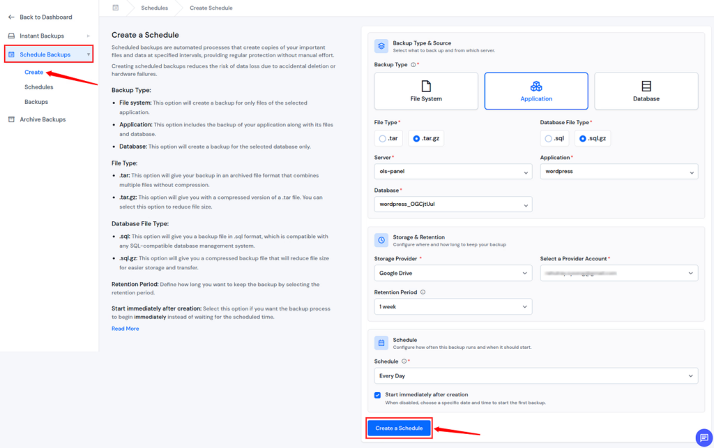 create schedule backup - Google Drive Integration