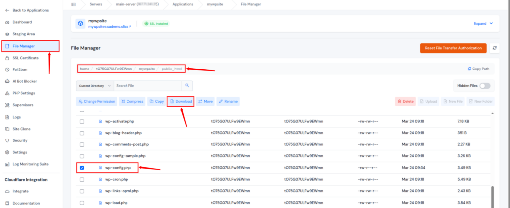 download file - configure wp-config.php