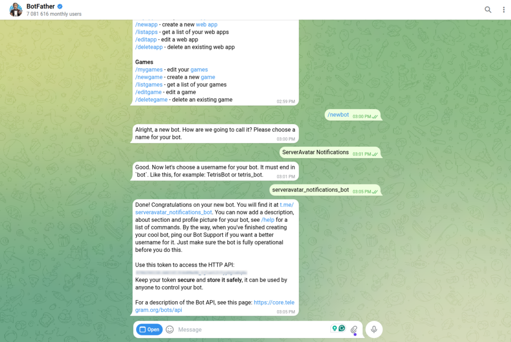 bot token - Integrate Telegram