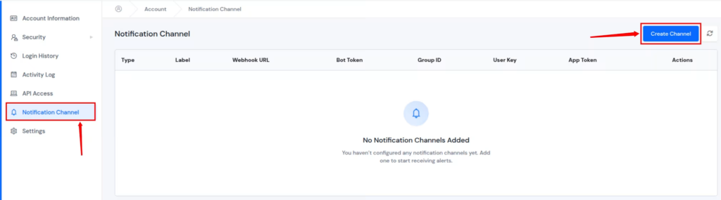 create channel - Integrate Telegram