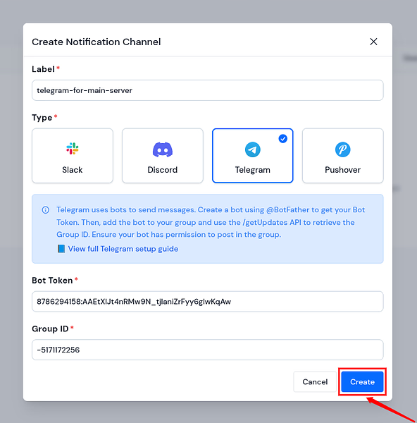 create notification channel - Integrate Telegram