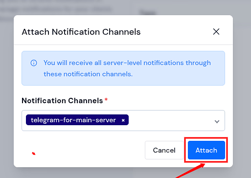 attach notification channel - Integrate Telegram