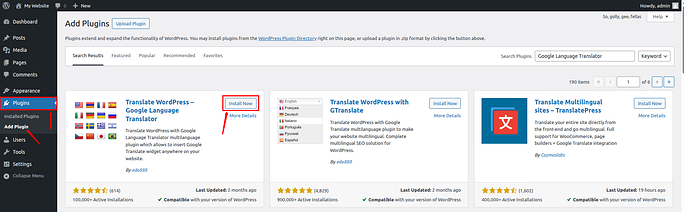 install plugin - Google Translate To WordPress