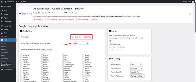 google language translator settings - Google Translate To WordPress