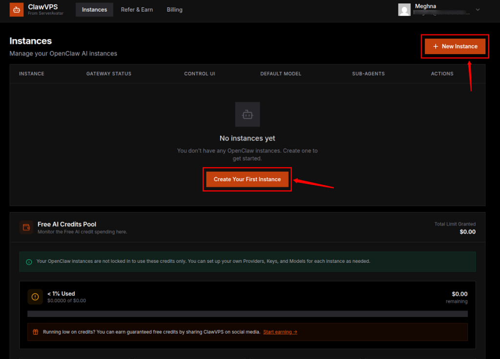 create instance - Deploy OpenClaw AI