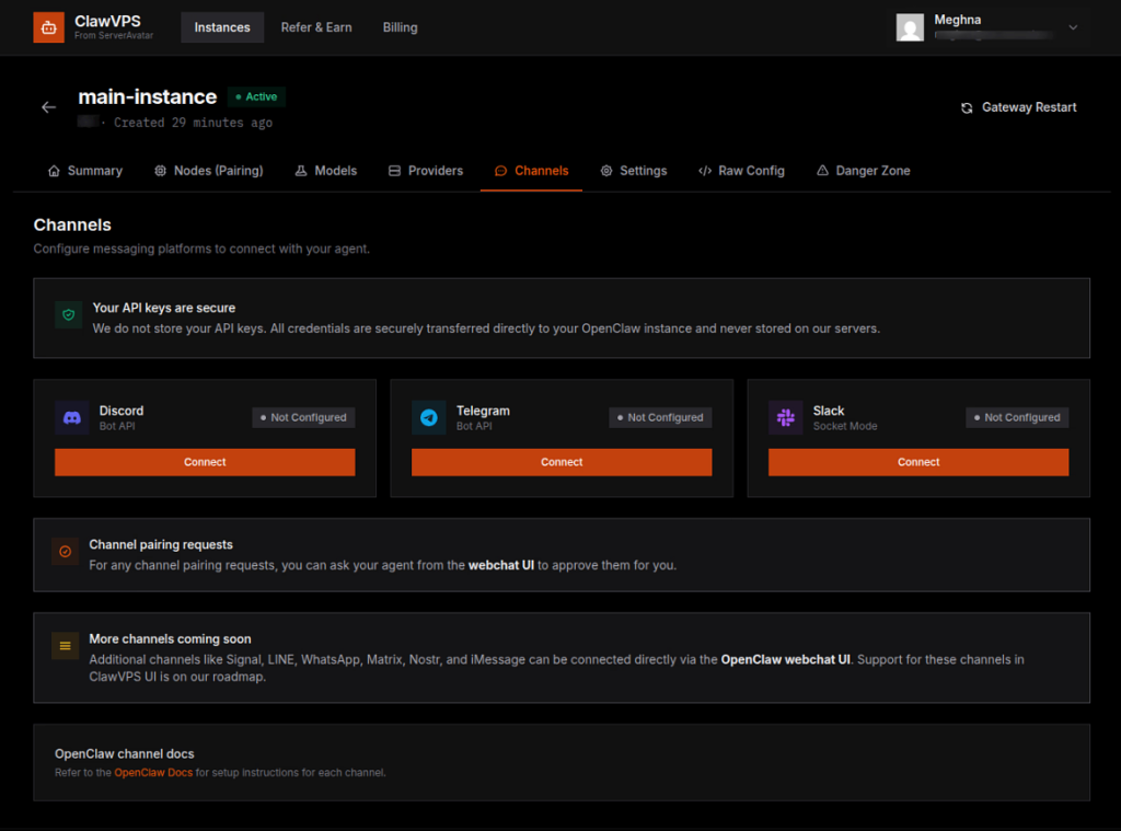 connect channel - Deploy OpenClaw AI