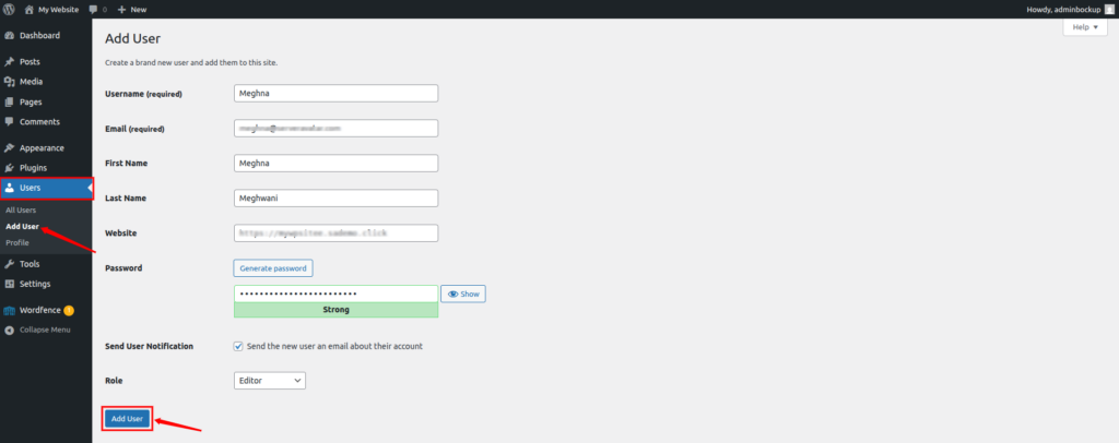 add user - WordPress user roles