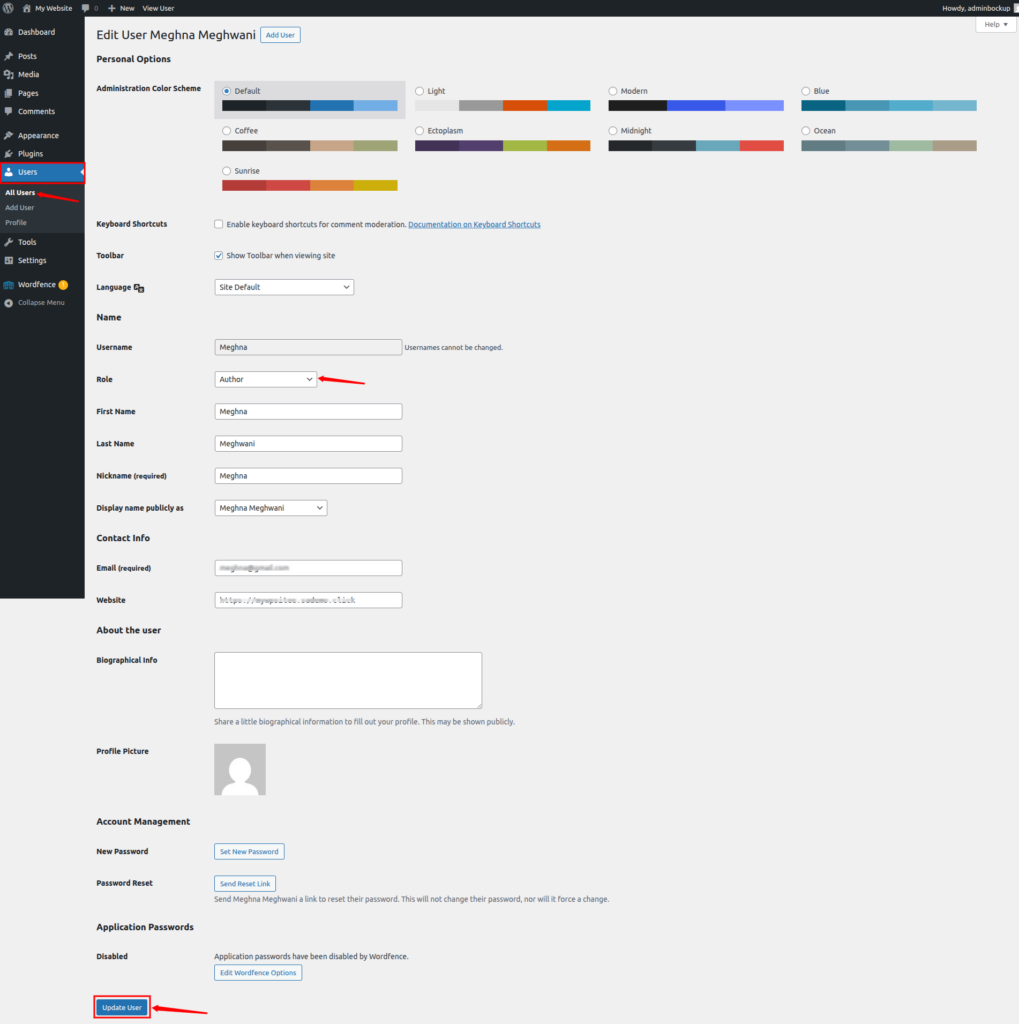 change WordPress user roles
