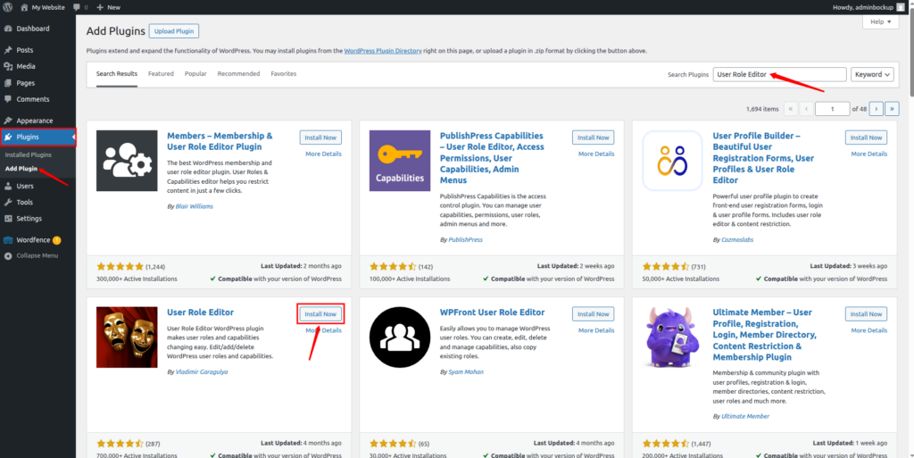 install plugin - WordPress user roles