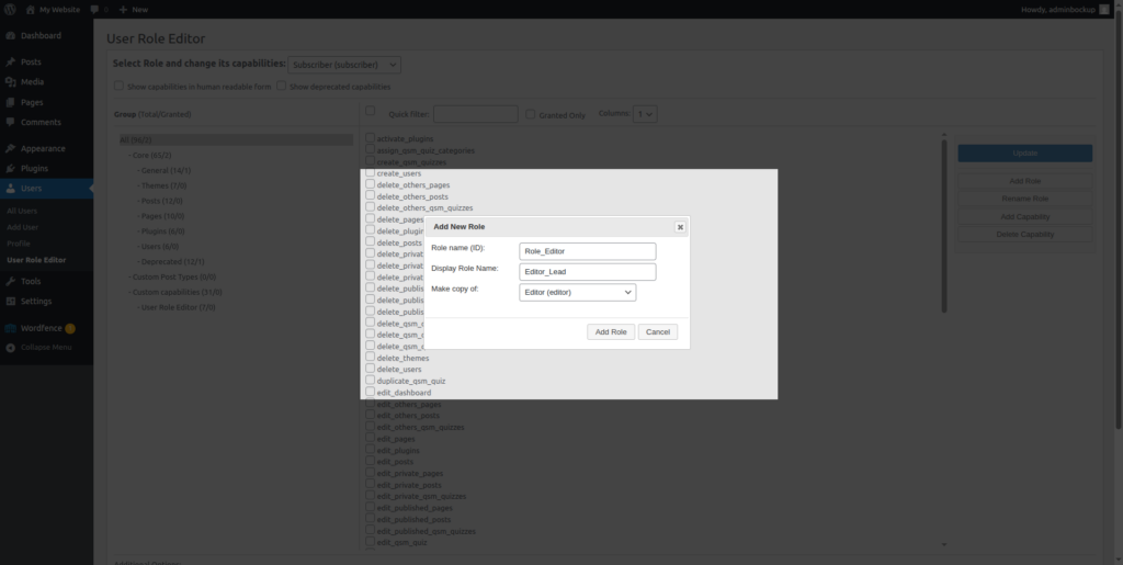 adding WordPress user roles