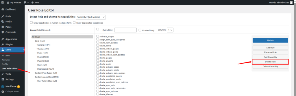 delete WordPress user roles