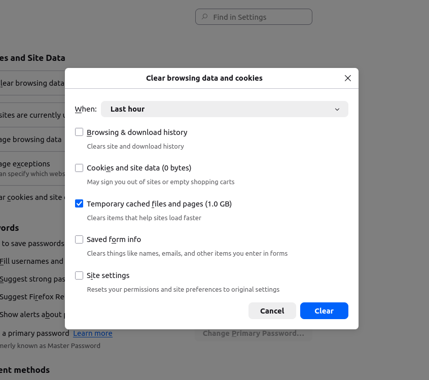 clear cache - clear website cache