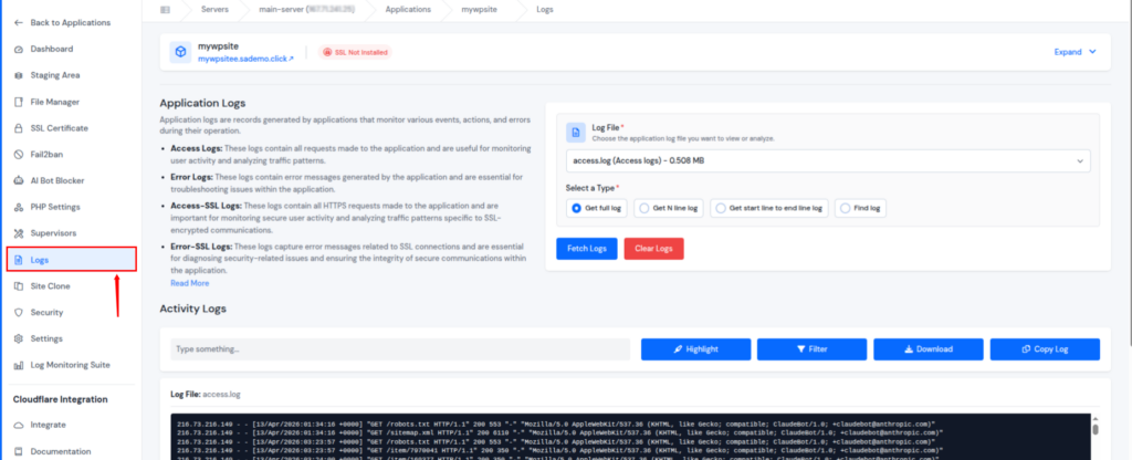 logs - PHP hosting setup checklist