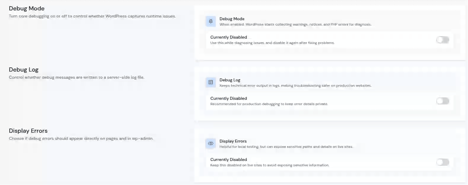 Debug Mode - WordPress Toolkit