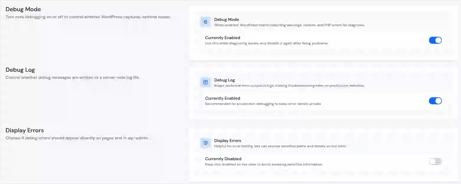 Display Errors - WordPress Toolkit