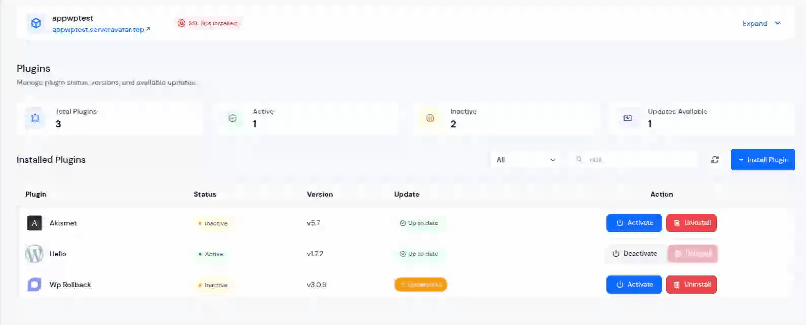 Install Plugin - WordPress Toolkit