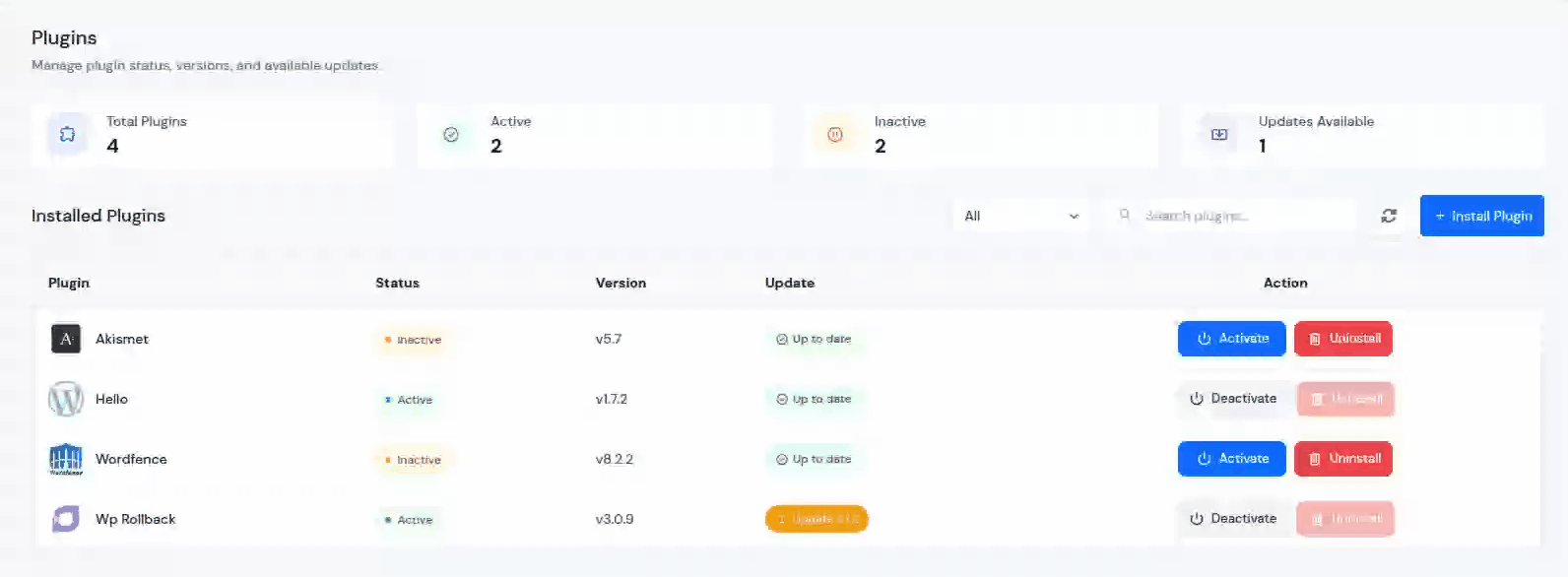Actions - WordPress Toolkit