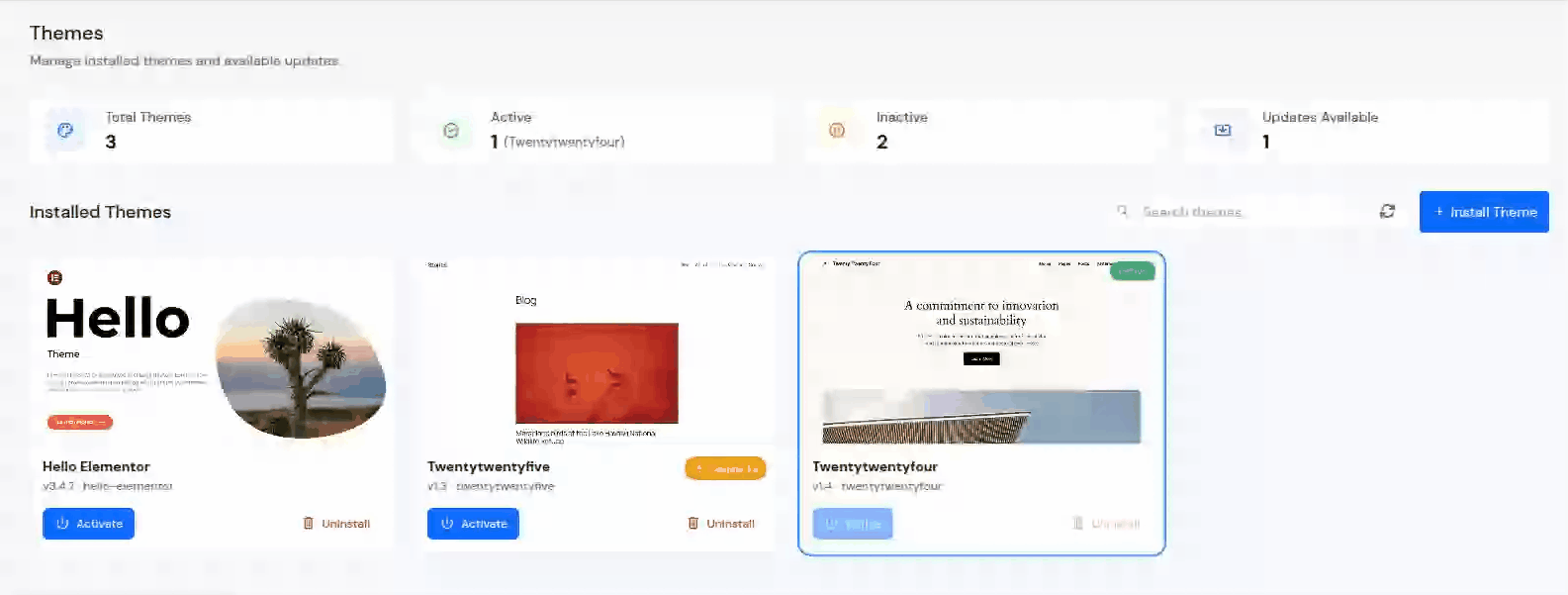 Actions - WordPress Toolkit