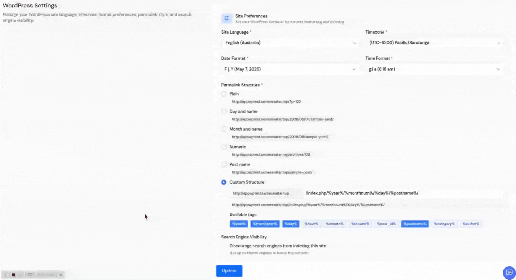 Change Settings - WordPress Toolkit