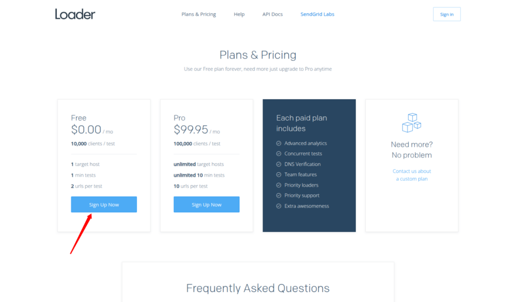 select free plan -  stress testing WordPress websites