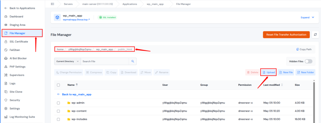 ServerAvatar File manager -  stress testing WordPress websites