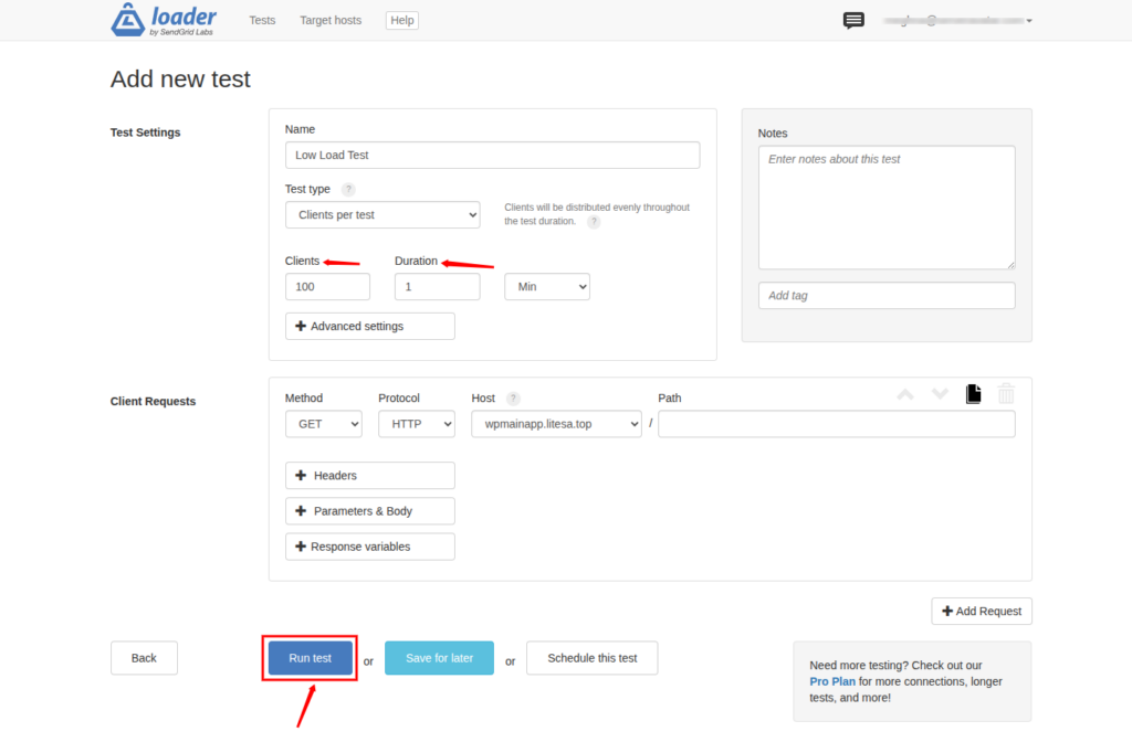 low load test - stress testing WordPress websites