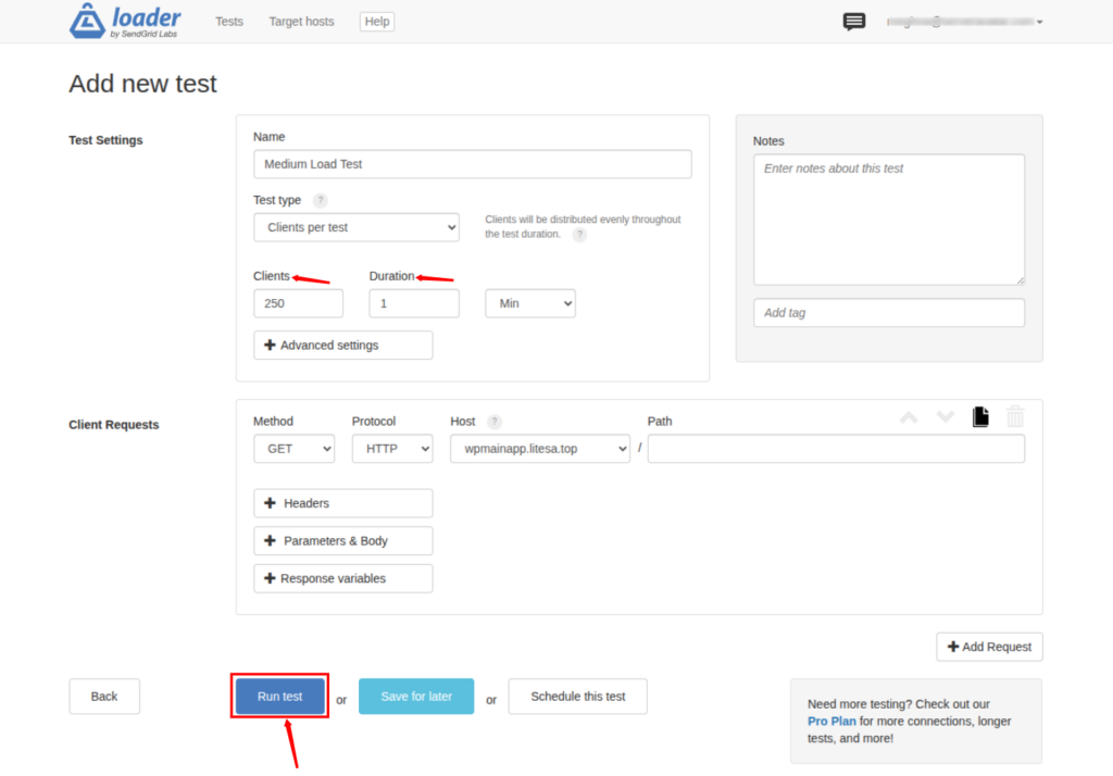 medium load test - stress testing WordPress websites