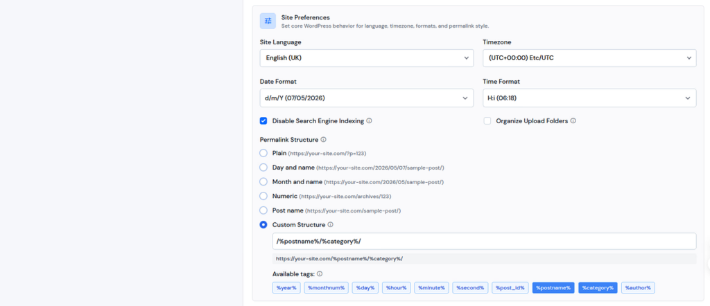 Site Preferences - WordPress Blueprints
