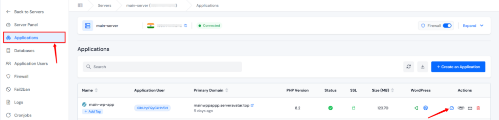 application panel - WordPress Security