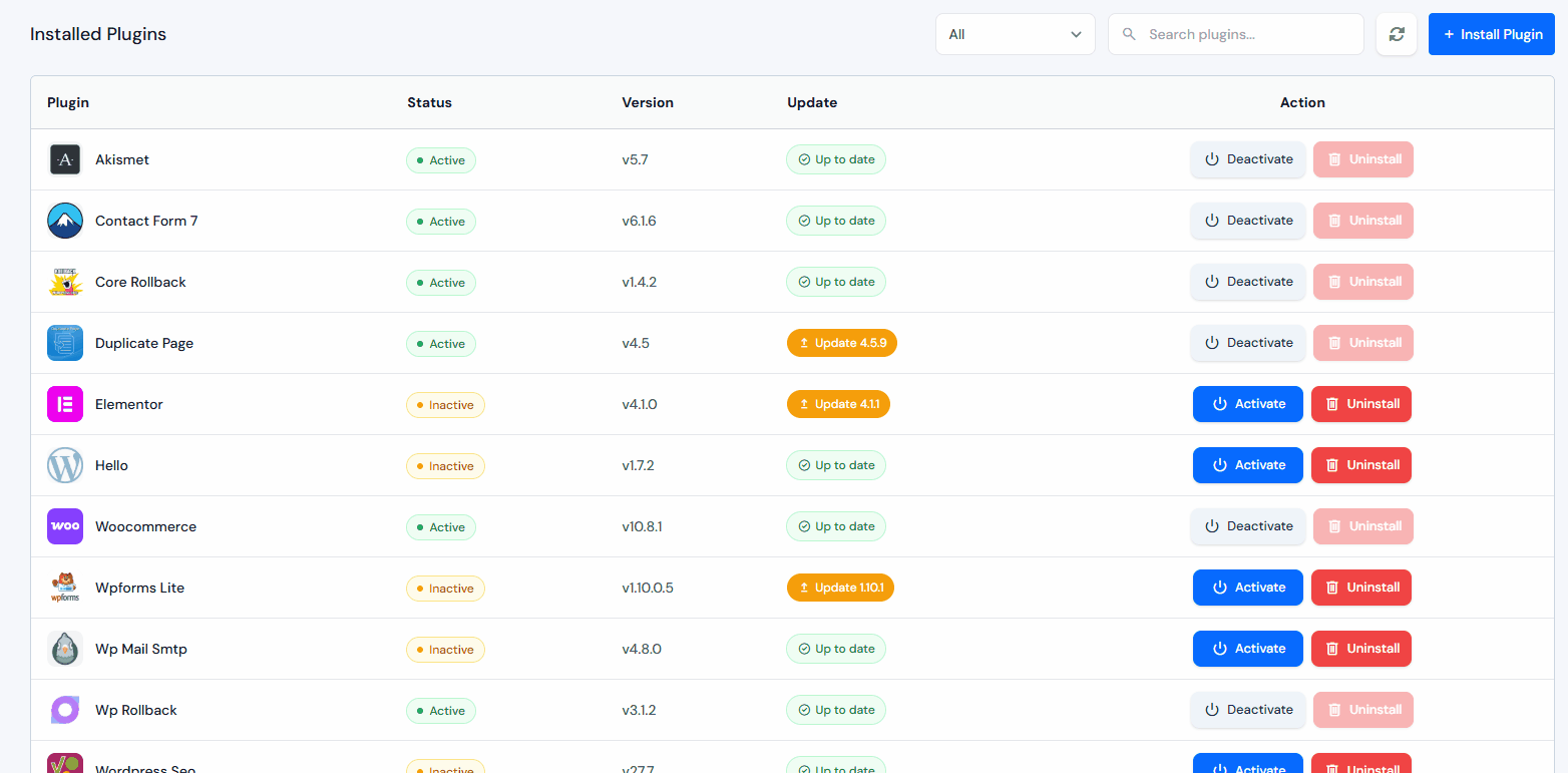 install plugin - manage WordPress plugins