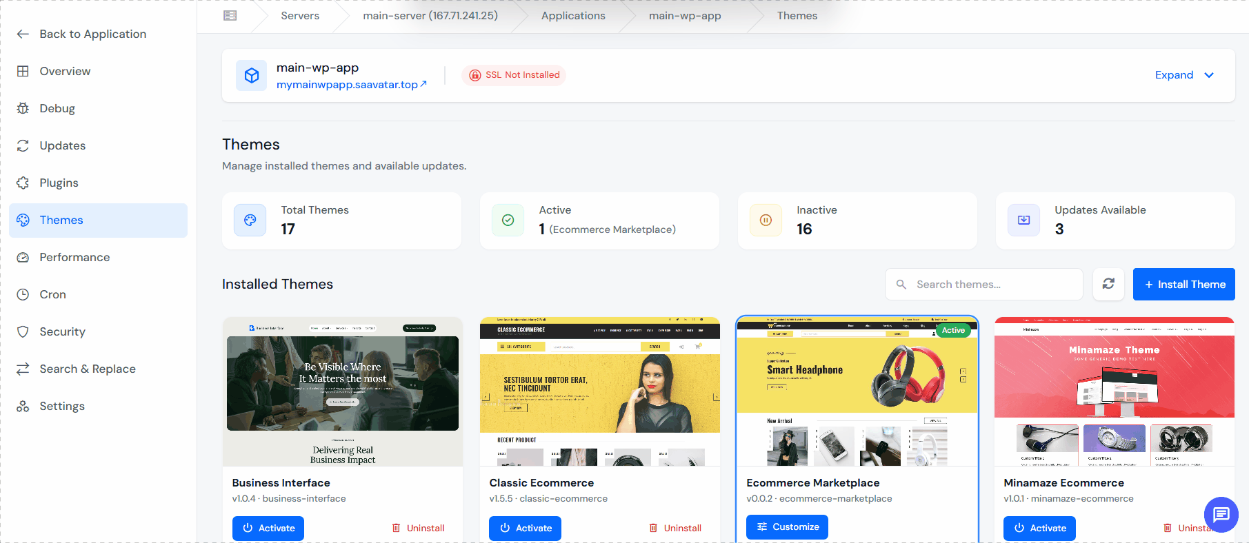 overview - manage WordPress themes