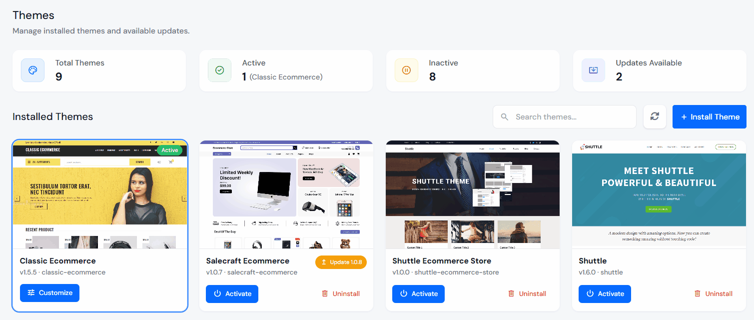update theme - manage WordPress themes