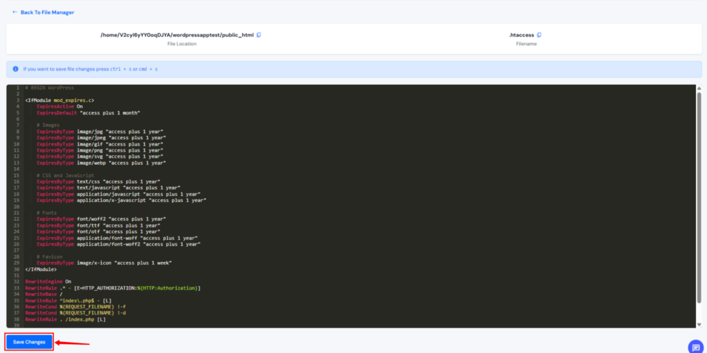 Locating and editing the .htaccess file in WordPress root directory via File Manager - Expires Headers in WordPress